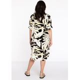 Blousejurk - Zwart-witte Bladprint - Korte Mouwen - PALMIER