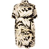 Blousejurk - Zwart-witte Bladprint - Korte Mouwen - PALMIER