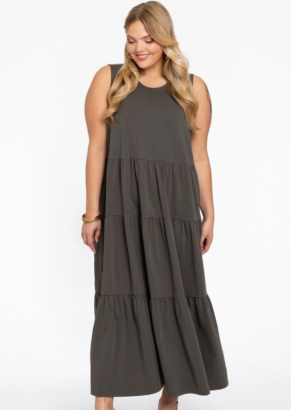 Jerseyjurk - COTTON - Ronde Halslijn - Enkellengte - Romantische Ruches