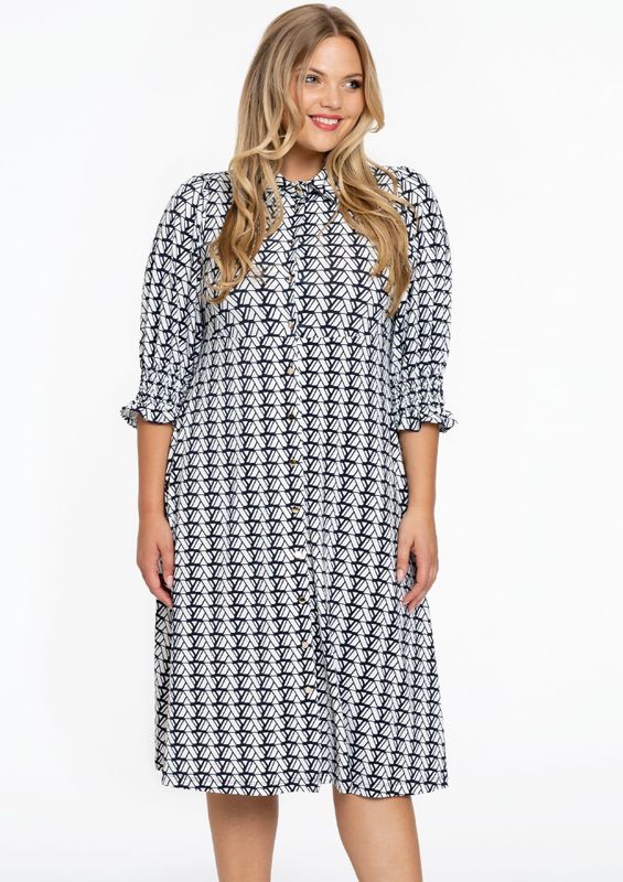 LOGO - Jurk - Navy - Met Knopen - Korte Pofmouwen