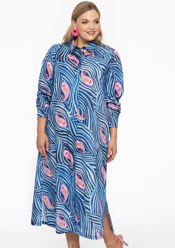 Blouse - Blauw met Roze Paisley - Lange Blouse