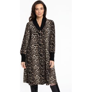 A-lijn Jurk - Luipaardprint - Lange Mouwen - Geribde V-hals