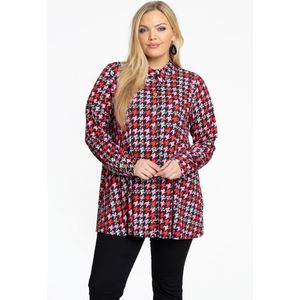Blouse - Rood Roze Pied-de-Poule - Lange Mouwen - Katoen