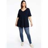 YOEK - Shirt - Donkerblauw - Effen - Halve Mouw - V-hals