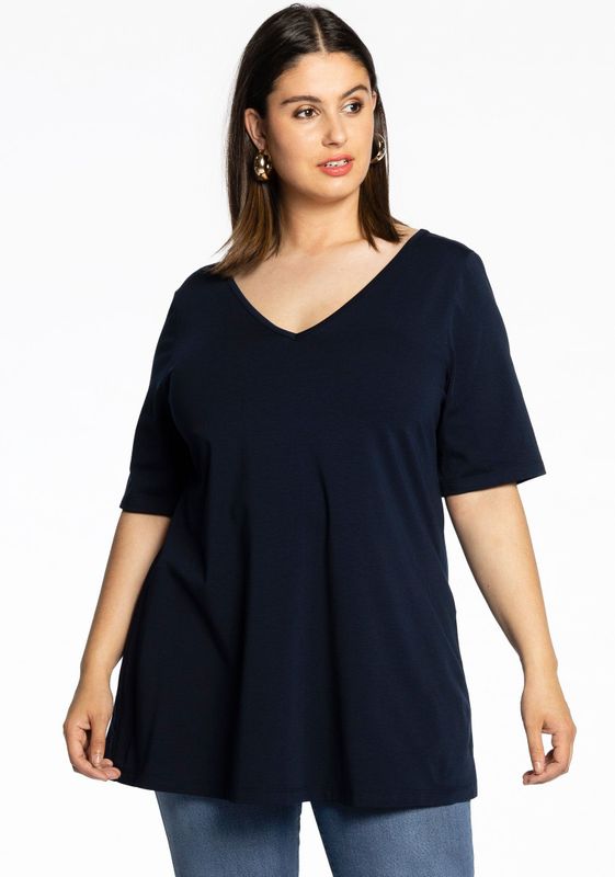 YOEK - Shirt - Donkerblauw - Effen - Halve Mouw - V-hals