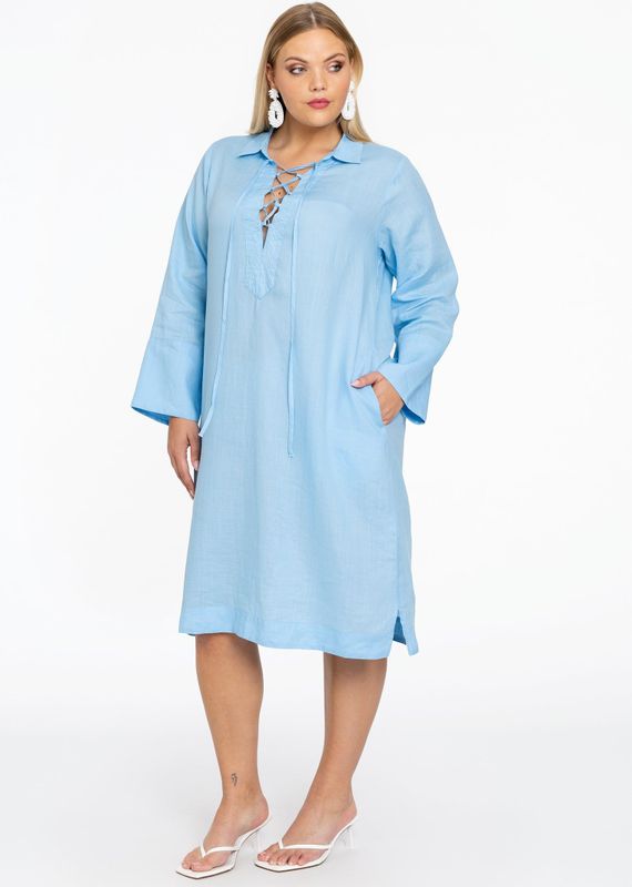 Jurk - Ramie - Lichtgewicht - V-hals - Cropped Wijde Mouwen