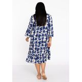 YOEK - Jurk - Ecru / Donkerblauw - 3/4 Lengte - Wijde Pasvorm - Lange Mouw