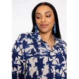 YOEK - Jurk - Ecru / Donkerblauw - 3/4 Lengte - Wijde Pasvorm - Lange Mouw