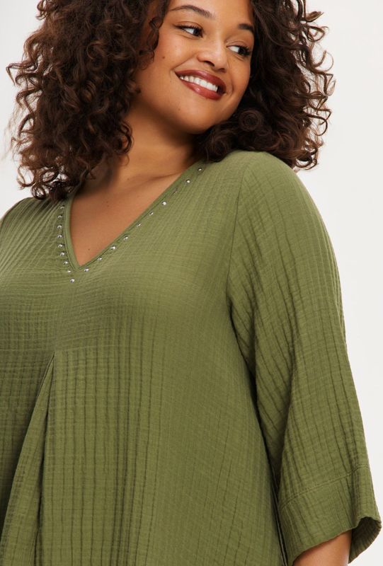 YOEK - Tuniek - Kiwi - Effen - Halve Mouw - Losse Pasvorm