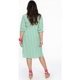 Jurk - Bubblegum Roze en Groen - A-lijn - Pofmouwen met Gesmokte Details