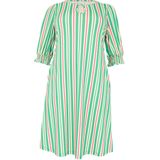 Jurk - Bubblegum Roze en Groen - A-lijn - Pofmouwen met Gesmokte Details