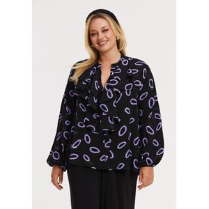 Blouse - Lila - LOOPS - Met Ruches - Lange Mouwen