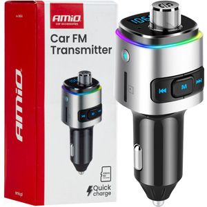 AMiO Bluetooth FM Transmitter Auto – 2× USB-A MicroSD Handsfree Muziek 87,5–108 MHz