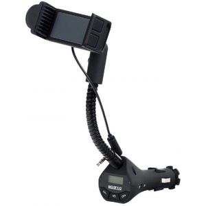 Sparco Bluetooth Muziek FM Transmitter + Telefoonhouder Handsfree Combi Zwart