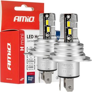 AMiO Dimlicht LED H4/H19 Mini 6500k Wit (set) 12v/24v  [Witte koplampen - Witte Dimlichten]