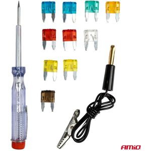 AMiO Testpen Spanningszoeker Set met Mini Autozekeringen 5A t/m 30A