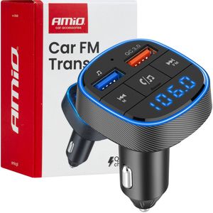 AMiO Car FM Transmitter – 2×USB-A – 12V/24V – Bluetooth – Handsfree Bellen en Muziek Afspelen