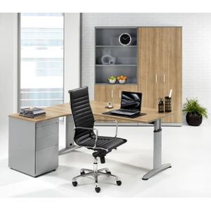 Hoogte verstelbare T-poot wingbureau Work breed 160CM diep 120CM bladkleur Wit framekleur Aluminium (RAL9006) wingzijde Links