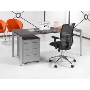4 poots bureau Kubus breed 200CM diep 100CM bladkleur Lichtgrijs framekleur Aluminium (RAL9006)