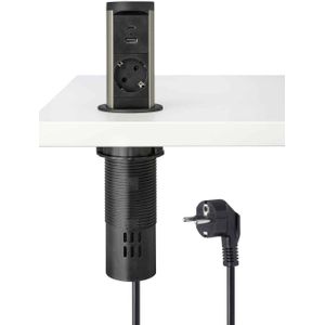Pop up Inbouwunit - Zwart - 60 mm - Stopcontact met USB-A en USB-C Laadpoorten