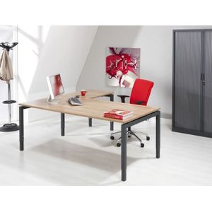 Hoogte verstelbaar hoekbureau Kubus breed 160CM diep 160CM bladkleur Havanna framekleur Wit (RAL9010) wingzijde Links