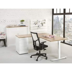 Ergonomisch t-poot wingbureau Design Teez breed 160CM diep 120CM bladkleur Beuken framekleur Wit (RAL9010) wingzijde Rechts