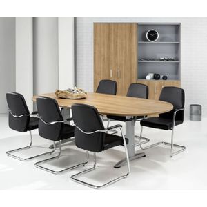 Hoogte verstelbare ovale t-poot vergadertafel Work breed 240CM diep 120CM bladkleur Wit framekleur Antraciet (Ral 7016)