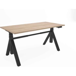 Zit-sta bureau Ypsos met Y-poot breed 140CM frame Zwart (RAL9005) blad Noten Hickory