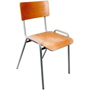 Kantinestoel stapelstoel model Milaan Lichtgrijs frame houten zitting