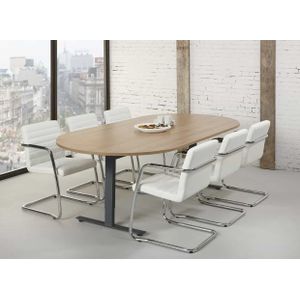 Ovale vergadertafel design T-poot Teez 240x120cm bladkleur Kersen framekleur Wit (RAL9010)