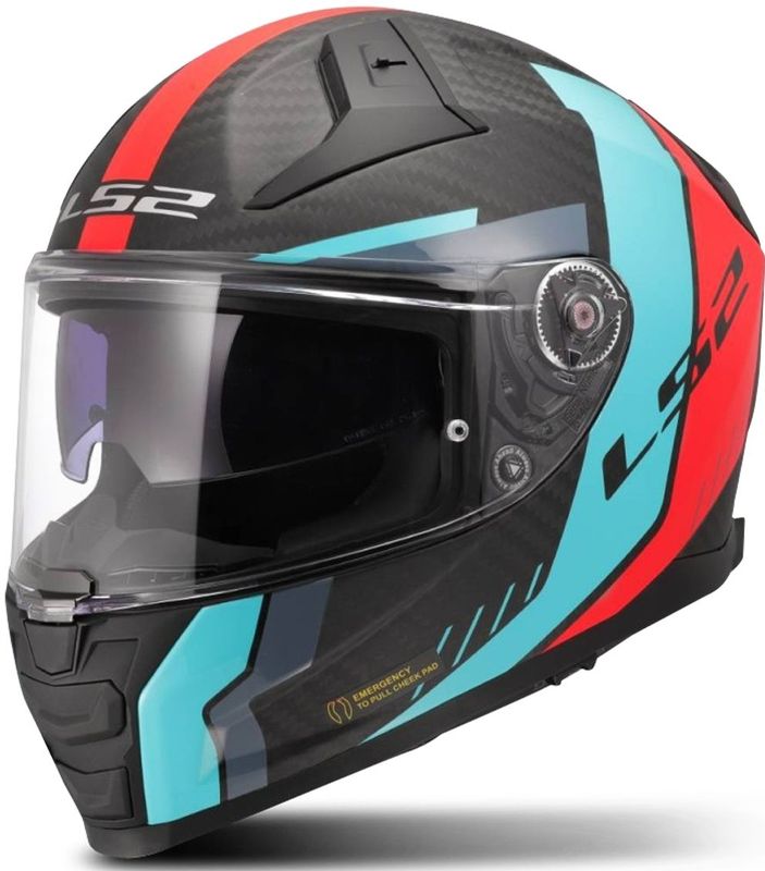 LS2 - FF811 Vector II - Integraalhelm - Rood - Cyaan - Carbon