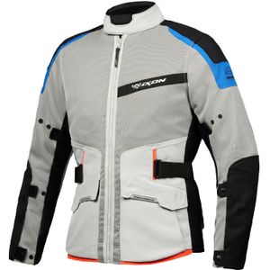 Motorjas Ixon M-NJORD Lichtgrijs-Blauw-Neon Rood