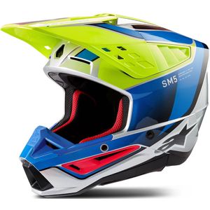 Crosshelm Alpinestars SM5 Sail Geel Fluo-Blauw-Zilver Enamel