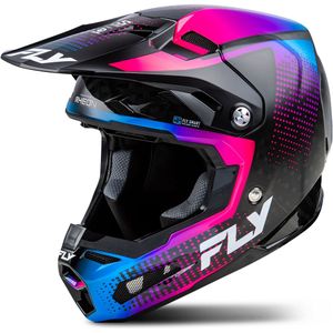 Crosshelm FLY Racing Formula S Protocol Zwart Koolstofvezel-Blauw-Roze