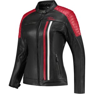 Motorjas Dames Rusty Stitches Alice Zwart-Wit-Rood