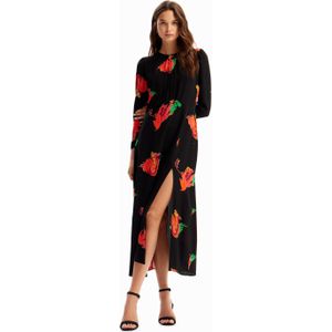 Lange jurk met split en bloemen