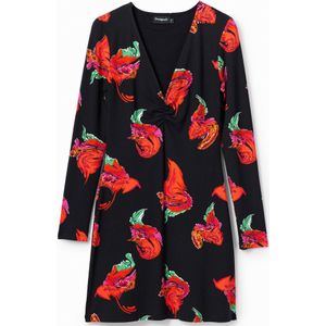 Geribde mini-jurk bloemen