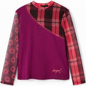 T-shirt met geribde patch en tule