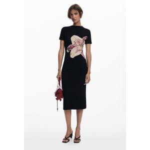 Desigual - Lange Orchidee Jurk - Aansluitend - Korte Mouwen