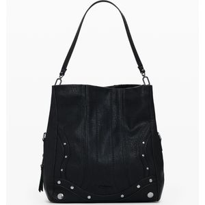 Middelgrote tas met borduursels in leerlook