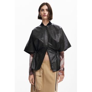 Poncho met leerlook