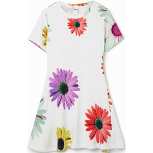 Korte geribde jurk madeliefjes