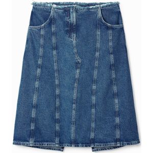 Midi-rok, gestreept denim-effect.
