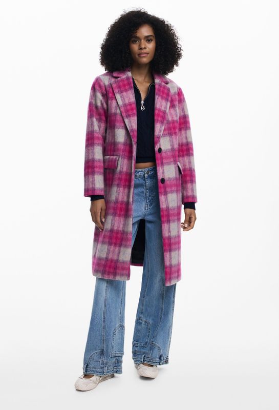 DESIGUAL - COAT CARRE - Winterjas - Fuchsia - Fluor - Materiaal