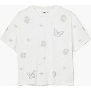 Desigual - T-shirt - Vlinder- en Zonnenprint - Korte Mouwen - Ronde Hals