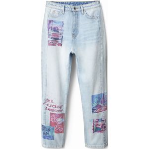 Straight cropped patch jeans