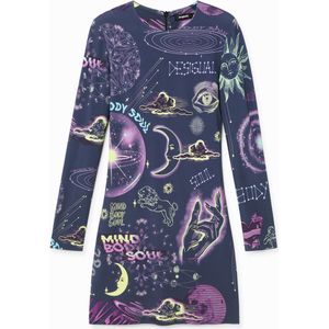 Slim fit jurk met astrologische print