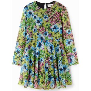 Tulen jurk met lange mouwen en bloemen