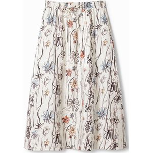 Midi-rok met geïllustreerde bloemen