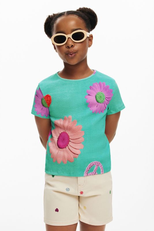 Ribbed bloemen T-shirt